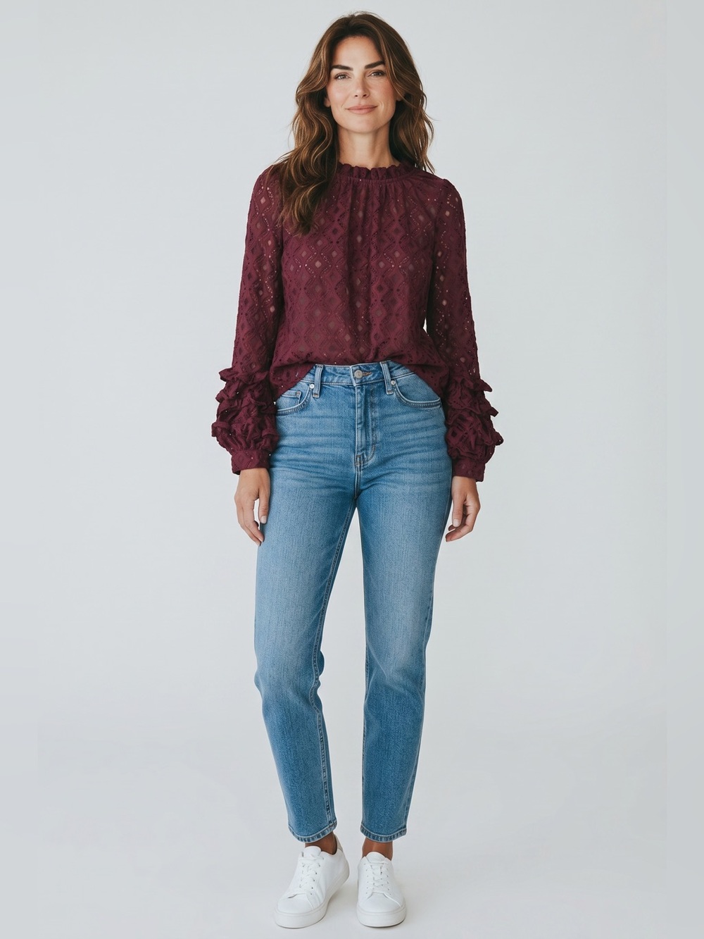 Lumie Puff Sleeve Lace Blouse // Burgundy // Medium